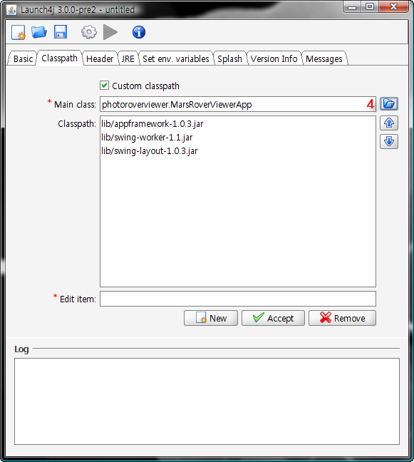launch4j ClassPath 설정 화면