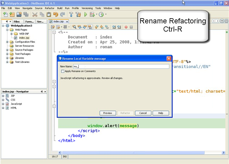 JavaScript에 대한 Rename Refactoring