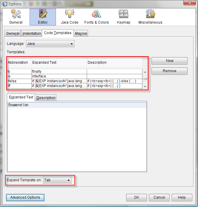 NetBeans 6.0 Code Template Option