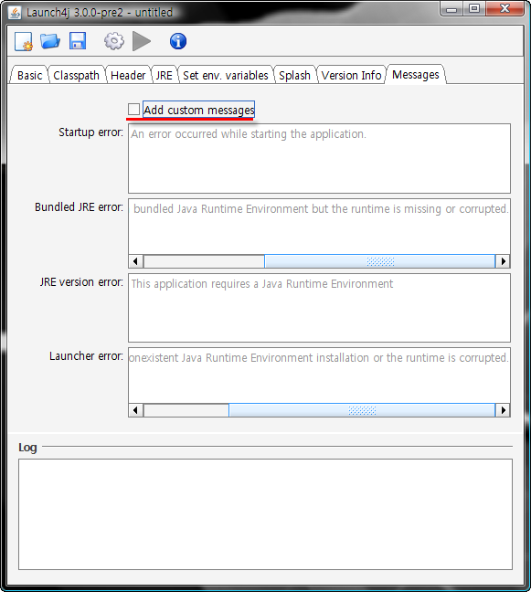 launch4j Message 설정 화면