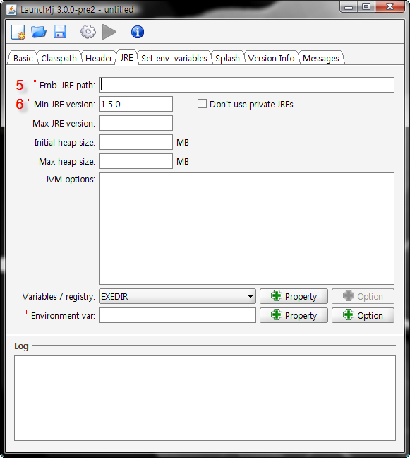 launch4j JRE 설정 화면